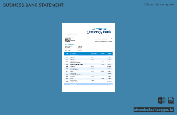 Comerica Bank Geschäftskontoauszug – Beispielvorschau (Word und PDF)